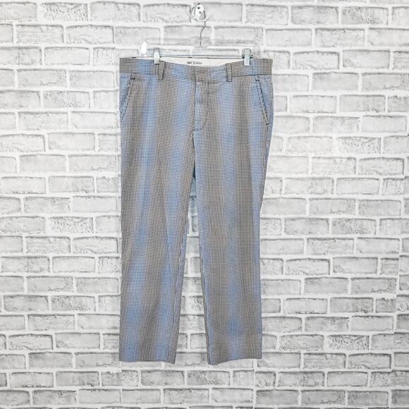 MR TURK Men's Blue black Gingham Check chino Pants in cotton blend size 33 - Picture 1 of 8